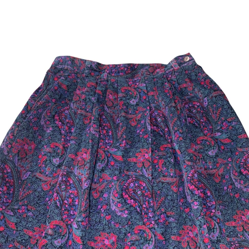 LL Bean Womens Vintage 90s Corduroy Paisley Midi Skirt 10 Cottagecore Pleated - Picture 2 of 8
